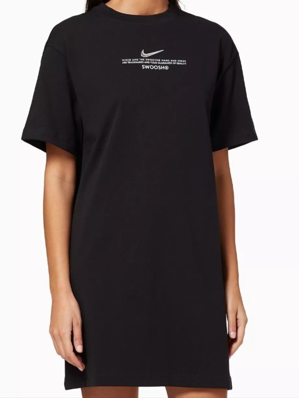 Nike Sportswear Black Oversized T-Shirt Dress Mini Swoosh Logo Graphic Casual